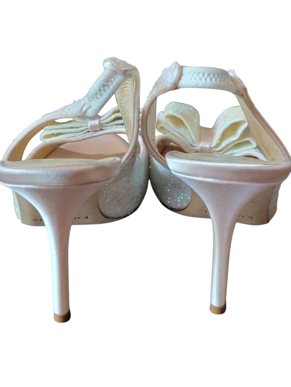 Kate Spade New York Charm Peep Toe White Glitter Sling Back Pumps Heels - Picture 7 of 9